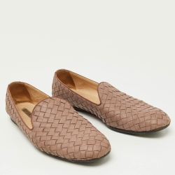 Pre Owned Bottega Veneta Pink Intrecciato Leather Smoking Slippers Size 38.5