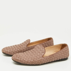 Pre Owned Bottega Veneta Pink Intrecciato Leather Smoking Slippers Size 38.5