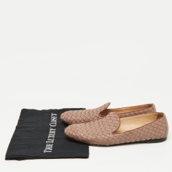Pre Owned Bottega Veneta Pink Intrecciato Leather Smoking Slippers Size 38.5
