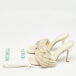Pre Owned Bottega Veneta Cream Raffia Lido Slide Sandals Size 39.5