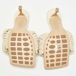 Pre Owned Bottega Veneta Cream Raffia Lido Slide Sandals Size 39.5