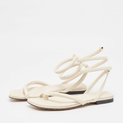 Pre Owned Bottega Veneta Cream Leather Spiral Flat Sandals Size 40