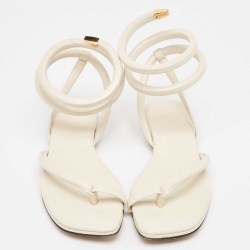 Pre Owned Bottega Veneta Cream Leather Spiral Flat Sandals Size 40