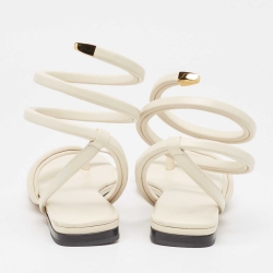 Pre Owned Bottega Veneta Cream Leather Spiral Flat Sandals Size 40