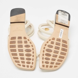 Pre Owned Bottega Veneta Cream Leather Spiral Flat Sandals Size 40