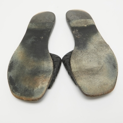 مملوكة مسبقًا Bottega Veneta Black Intrecciato Leather Flat Slides Size 39.5