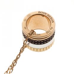 Boucheron Quatre Classique Ceramic Three Tone 18k Gold Mini Ring Pendant Necklace