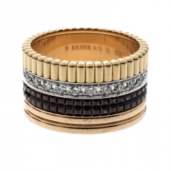 Boucheron Quatre Classique Diamond 18k Three Tone Gold Large Band Ring Size 53