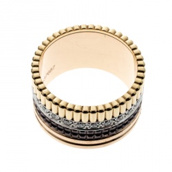 Boucheron Quatre Classique Diamond 18k Three Tone Gold Large Band Ring Size 53