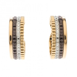 Boucheron Quatre Classique Diamond PVD 18k Three Tone Gold Hoops Earrings