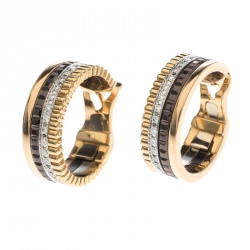 Boucheron Quatre Classique Diamond PVD 18k Three Tone Gold Hoops Earrings