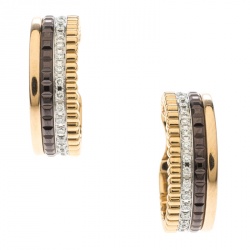 Boucheron Quatre Classique Diamond PVD 18k Three Tone Gold Hoops Earrings