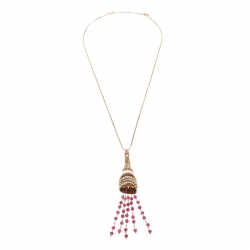 مملوكة مسبقًا Boucheron Frou Frou 18k Yellow Gold Diamonds And Tourmaline Bead Soutoir Necklace