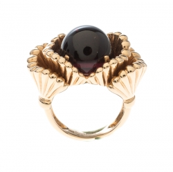 Boucheron Frou Frou Garnet Cabochon 18k Rose Gold Cocktail Ring Size 50