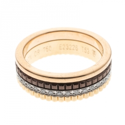 Boucheron Quatre Classique Diamonds 18k Three Tone Gold Band Ring Size 53