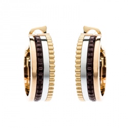 Boucheron Quatre Classique Brown PVD 18k Three Tone Gold Hoops Earrings