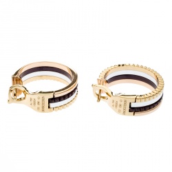 Boucheron Quatre Classique Brown PVD 18k Three Tone Gold Hoops Earrings