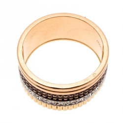 Boucheron Quatre Classique Diamond 18k Three Tone Gold Large Band Ring Size 63