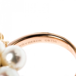 Boucheron Grand Mule Cultured Pearl 18k Two Tone Gold Ring Size 53