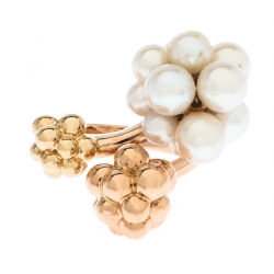 Boucheron Grand Mule Cultured Pearl 18k Two Tone Gold Ring Size 53
