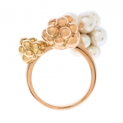Boucheron Grand Mule Cultured Pearl 18k Two Tone Gold Ring Size 53