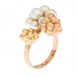 Boucheron Grand Mule Cultured Pearl 18k Two Tone Gold Ring Size 53