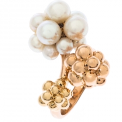 Boucheron Grand Mule Cultured Pearl 18k Two Tone Gold Ring Size 53