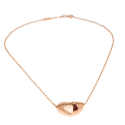 Boucheron Heart Garnet 18K Rose Gold Chain Link Pendant Necklace