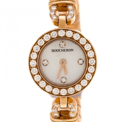 Boucheron Mother of Pearl Diamond & 18k Rose Gold Ma Jolie Women's Wristwatch 18MM