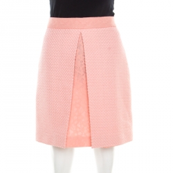 Pre Owned Boutique Moschino Pink Textured Jacquard and Floral Lace Layered Skirt M