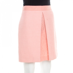 Pre Owned Boutique Moschino Pink Textured Jacquard and Floral Lace Layered Skirt M