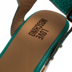 Pre Owned Moschino Green Leather Platform Ankle Strap Sandals Size 38