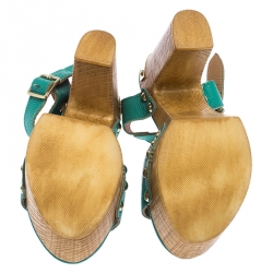 Pre Owned Moschino Green Leather Platform Ankle Strap Sandals Size 38