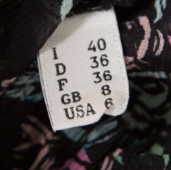 Boutique Moschino Black Abstract Floral Print Ruffle Detail Crinkled Silk Blouse S