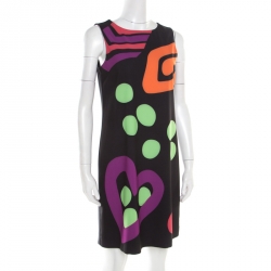 Pre Owned Boutique Moschino Black Abstract Printed Sleeveless Shift Dress M