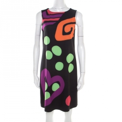 Pre Owned Boutique Moschino Black Abstract Printed Sleeveless Shift Dress M