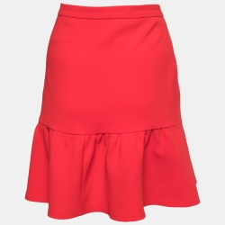 Red Crepe Flared Hem Skirt