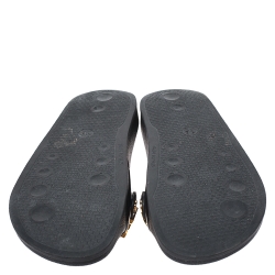 Pre Owned Boutique Moschino Black PVC Logo Embellished Pool Slide Flats Size 36