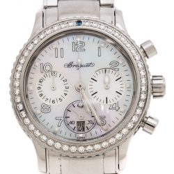 Pre Owned Breguet Mother of Pearl Stainless Steel Diamonds Transaltantique Type XX Ref.4821 Women's Wristwatch 33 mm