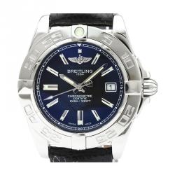 Breitling Black Stainless Steel and Leather Galactic A71356 Women's Wristwatch 32MM