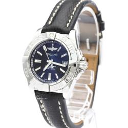 Breitling Black Stainless Steel and Leather Galactic A71356 Women's Wristwatch 32MM