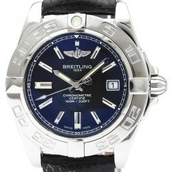 Breitling Black Stainless Steel and Leather Galactic A71356 Women's Wristwatch 32MM