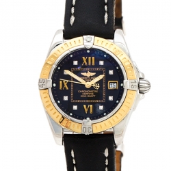 Breitling Black 18K Yellow Gold Stainless Steel Leather Cockpit D71356 Women's Wristwatch 32 mm