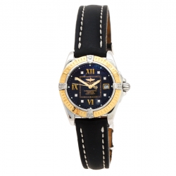 Breitling Black 18K Yellow Gold Stainless Steel Leather Cockpit D71356 Women's Wristwatch 32 mm