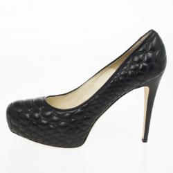 Pre Owned Brian Atwood Black Quilted Leather Maniac Pump Size 40.5