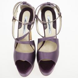 Brian Atwood Purple Satin Alexie Platform Sandals Size 39