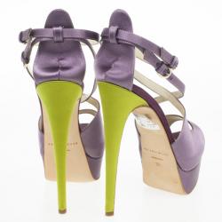 Brian Atwood Purple Satin Alexie Platform Sandals Size 39