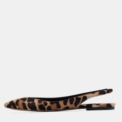 Brian Atwood Beige/Black Pony Hair Slingback Flat Sandals Size 38.5