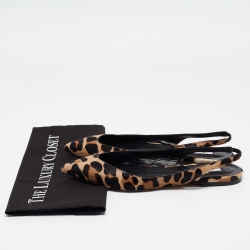 Brian Atwood Beige/Black Pony Hair Slingback Flat Sandals Size 38.5