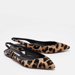 Brian Atwood Beige/Black Pony Hair Slingback Flat Sandals Size 38.5